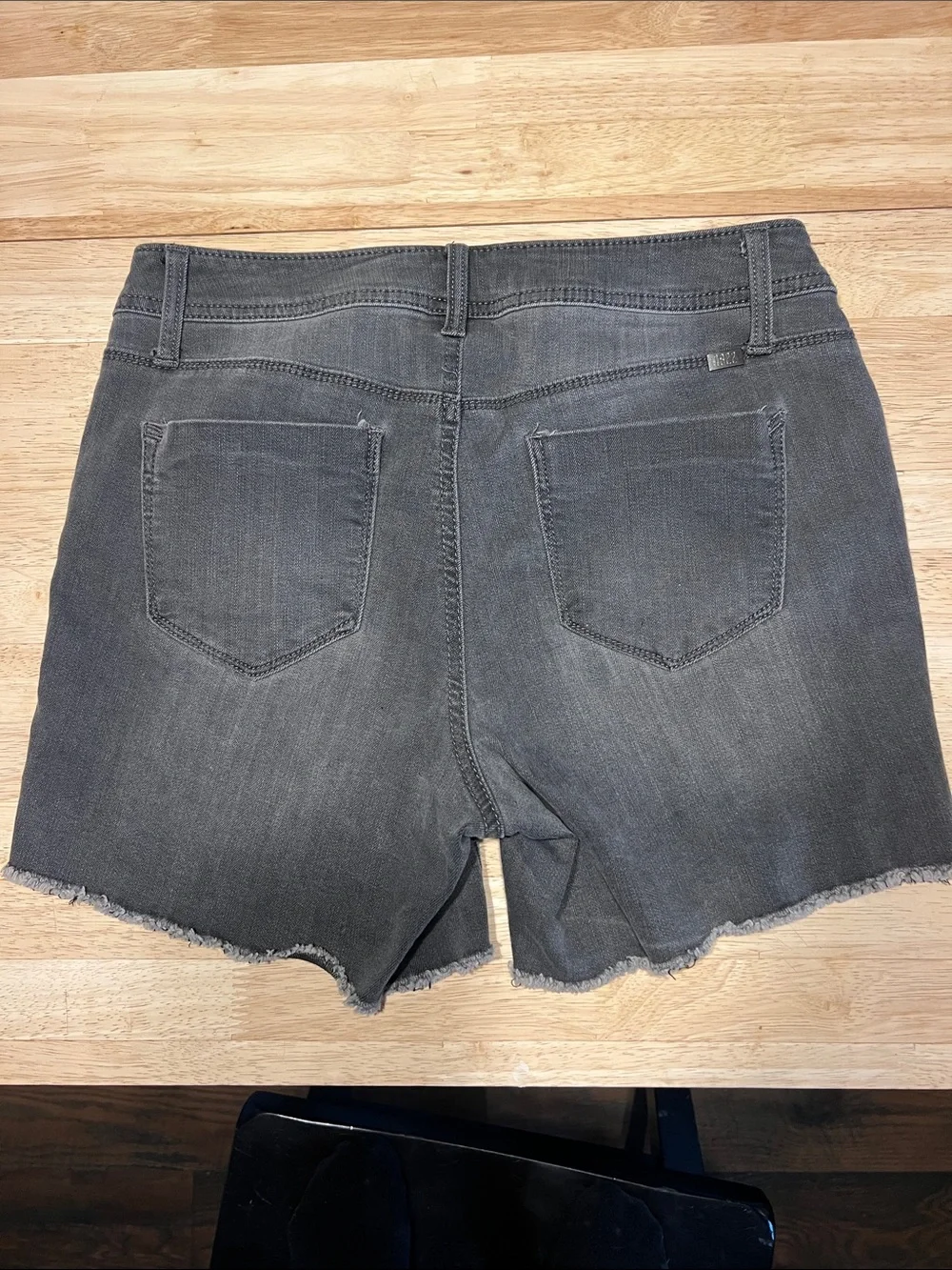 1822 Denim Charcoal Frayed Hem Jean Shorts